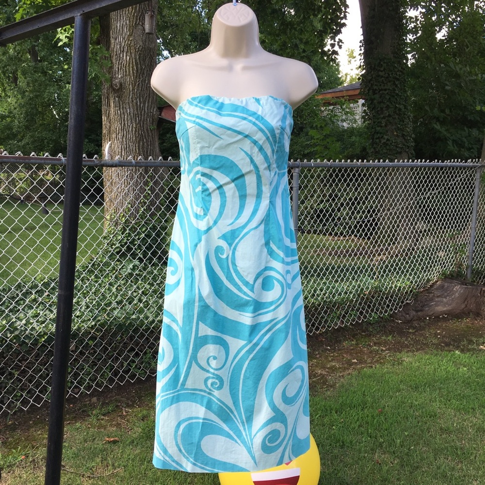 The Limited Blue Swirl Strapless Dress Size 2